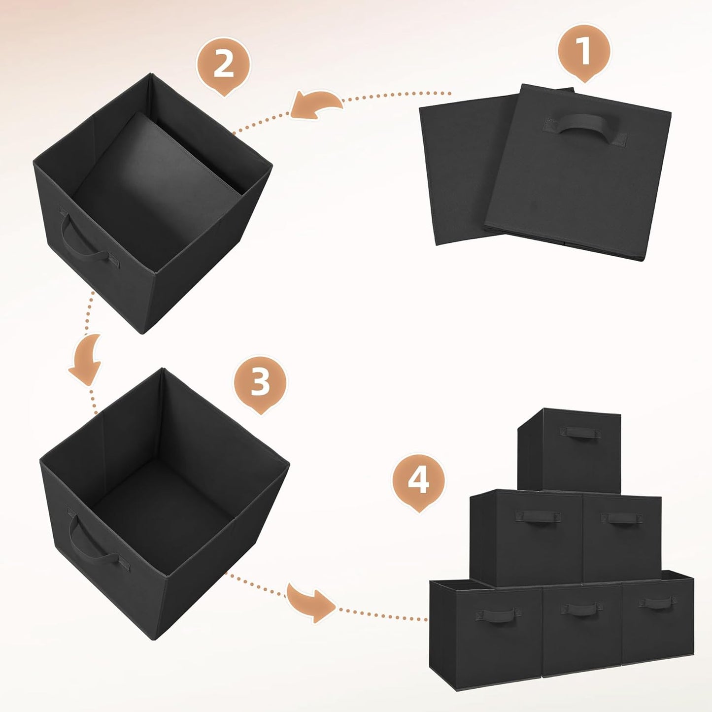 Storage Cubes, 11 Inch Durable 6 Pack Fabric Foldable Collapsible Bins with Handles for Organization, Closet, Shelves, Offices, Toys, Black