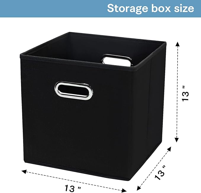 Black Fabric Cubby Storage Bins,13x13x13 Inches ,Cube Organizer Bin Foldable Storage Boxes with Dual Handles Fabric Organizer Box and collapsible Storage basket,Set of 3 ,Black