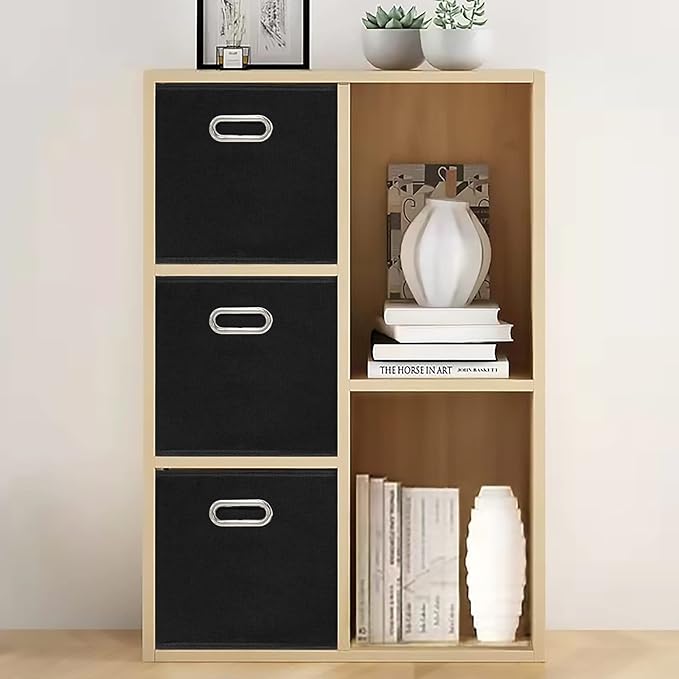 Black Fabric Storage Bins Cube ,11x11x11 Fabric Cubby Organizer Baskets with Handle, Foldable Basket for Closet or Collapsible Storage Box Set of 4 (Black )