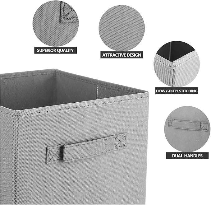 Basics Fabric Clothing Storage Bins - 10.6" x 10.6" x 11" - 2 Pack - Collapsible Storage Cubes Organizer with Handles, Linen Foldable Storage Baskets Cloth Box Containers, Closet Organizers