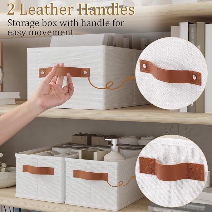 Wardrobe Storage Boxes, Fabric Foldable Bins, Cube Baskets With Handles, Collapsible Organiser For Bedrooms, Living Rooms, Shelves, White, 15 x 6.1 x 5.1 inch, 3-Pack