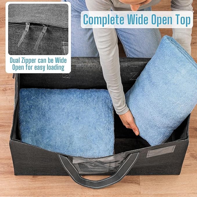 2 Pack Moving Bags, Comforter and Blanket Storage Bags for Closet, Moving Boxes, Boxes with Lids Alternative, College Dorm Packing Supplies, Foldable Heavy-Duty Tote with Window (Gray, 2 Pack)