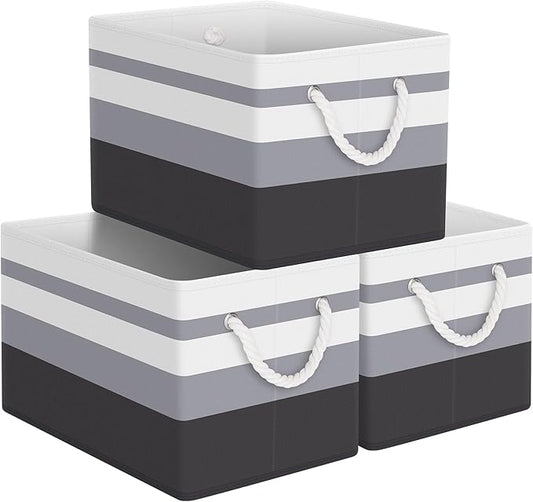 Storage Bin,Collapsible Storage Basket for Organizing,Large Storage Boxes with Rope Handles,Storage Containers,Clothes Organizer,Gradient Grey,Pack of 3