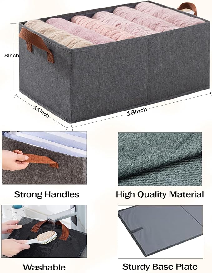 4 Pack Storage Bins, Foldable Storage Baskets for Shelves, Large Fabric Closet Organizers with Handles for Clothing, Toys, Books, Shelves