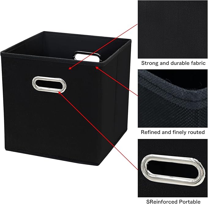 Black Fabric Storage Bins Cube ,11x11x11 Fabric Cubby Organizer Baskets with Handle, Foldable Basket for Closet or Collapsible Storage Box Set of 4 (Black )