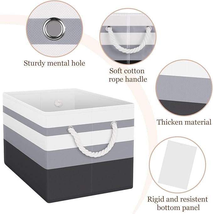 Storage Bin,Collapsible Storage Basket for Organizing,Large Storage Boxes with Rope Handles,Storage Containers,Clothes Organizer,Gradient Grey,Pack of 3