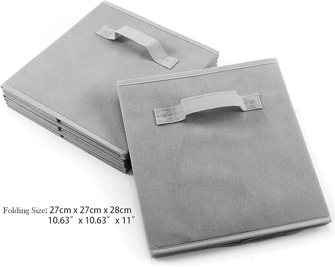 Basics Fabric Clothing Storage Bins - 10.6" x 10.6" x 11" - 2 Pack - Collapsible Storage Cubes Organizer with Handles, Linen Foldable Storage Baskets Cloth Box Containers, Closet Organizers
