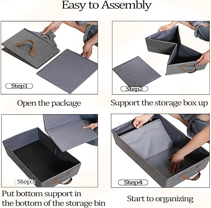 4 Pack Storage Bins, Foldable Storage Baskets for Shelves, Large Fabric Closet Organizers with Handles for Clothing, Toys, Books, Shelves