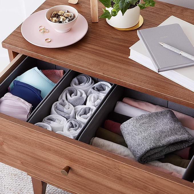 Cloth Drawer Storage Organizer Boxes for Socks, Underwear and Baby Items, Set of 6, Gray