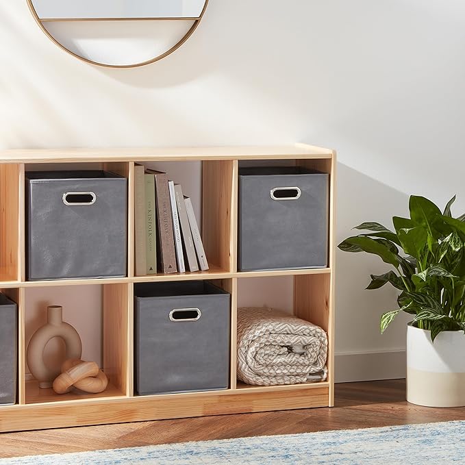 Collapsible Cube Storage Organizer Bins, 6-Pack, 10.5 x 10.5 x 11 inches, Light Grey